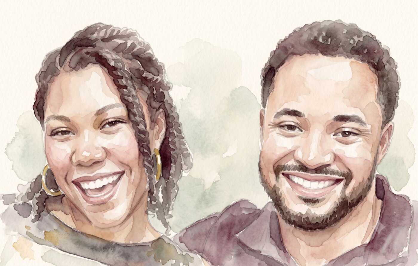 Watercolor portrait of Sarah and Charles