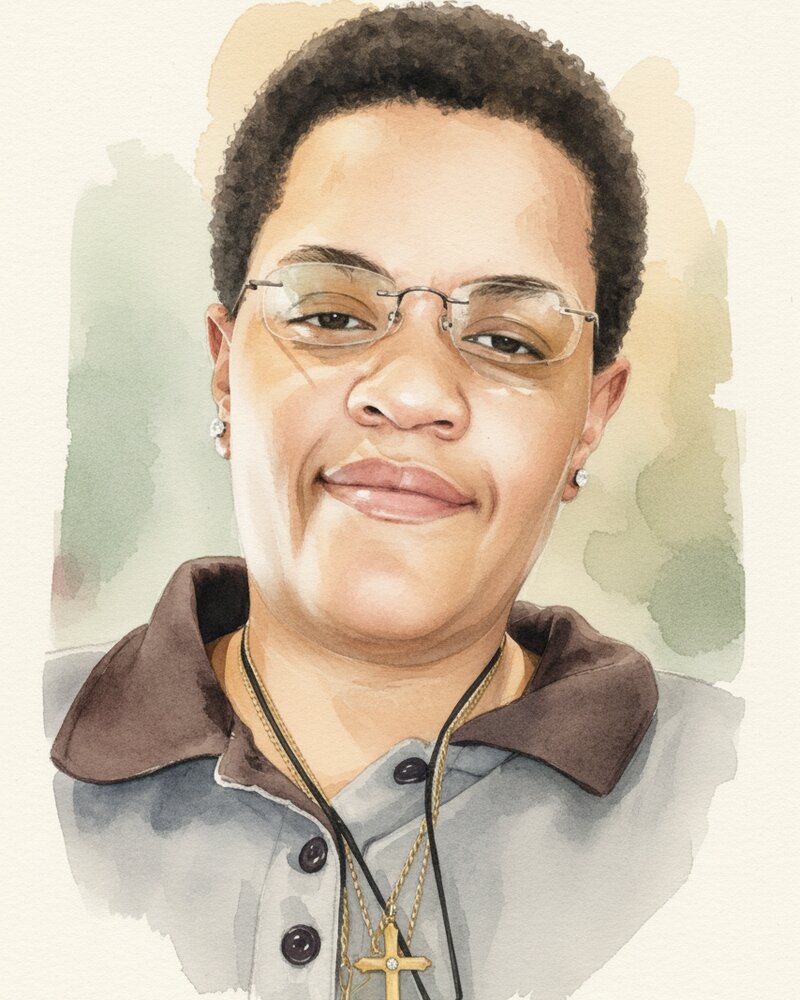 Watercolor portrait of Jess Scriven